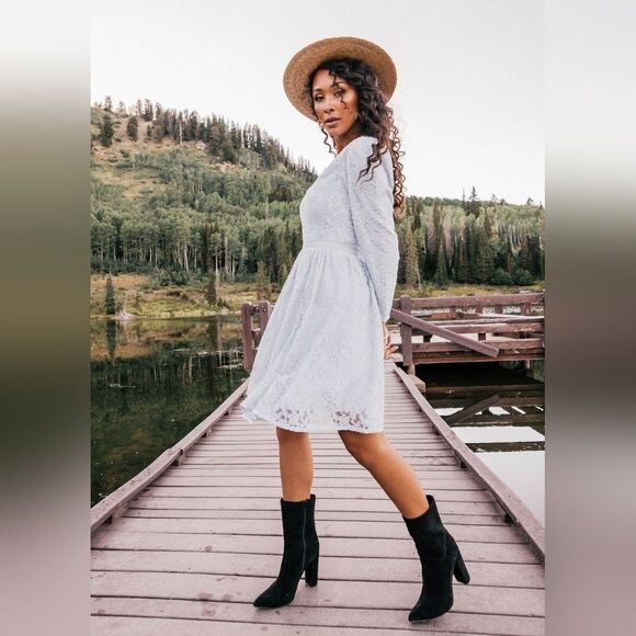 Jessakae Leah Ryder Felicia Blue Lace Long Sleeve Flare Mini Dress Size … - Picture 5 of 12